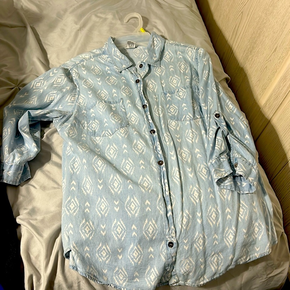 Printed Denim Top Half sleeve